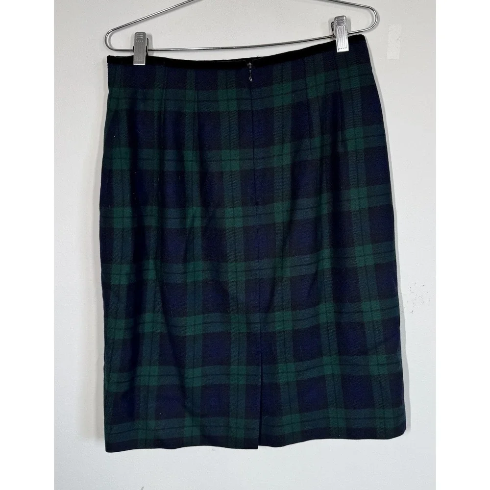 VTG‎ Brooks Brothers Wool Black Watch Plaid Knee Length Pencil Skirt Women's 12